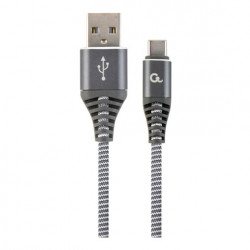 Gembird Premium cotton braided Type-C USB charging and data cable, 1m, szürke/fehér (CC-USB2B-AMCM-1M-WB2)