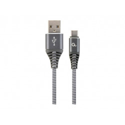 Gembird Premium cotton braided Type-C USB charging and data cable, 1m, szürke/fehér (CC-USB2B-AMCM-1M-WB2)