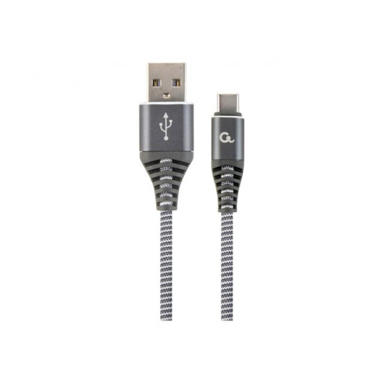 Gembird Premium cotton braided Type-C USB charging and data cable, 1m, szürke/fehér (CC-USB2B-AMCM-1M-WB2) Gembird Premium cotton braided Type-C USB charging and data cable, 1m, szürke/fehér (CC-USB2B-AMCM-1M-WB2)