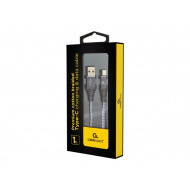 Gembird Premium cotton braided Type-C USB charging and data cable, 1m, szürke/fehér (CC-USB2B-AMCM-1M-WB2)