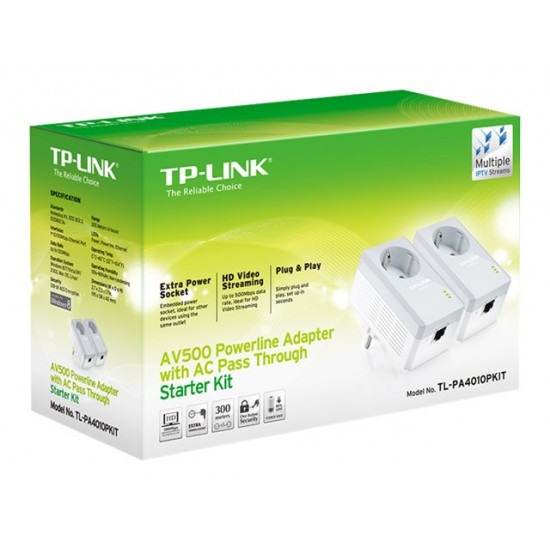 TP-LINK TL-PA4010P KIT AV600 Passthrough Powerline Starter Kit