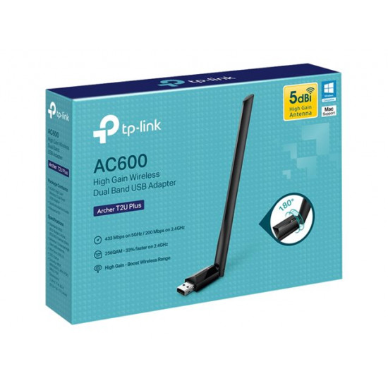 TP-LINK ARCHER T2U PLUS AC600 High Gain Wi-Fi Dual Band USB 2.0 Adapter