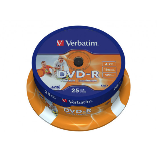 VERBATIM 43538 Verbatim DVD-R cake box 25 4.7GB 16x Wide nyomtatható