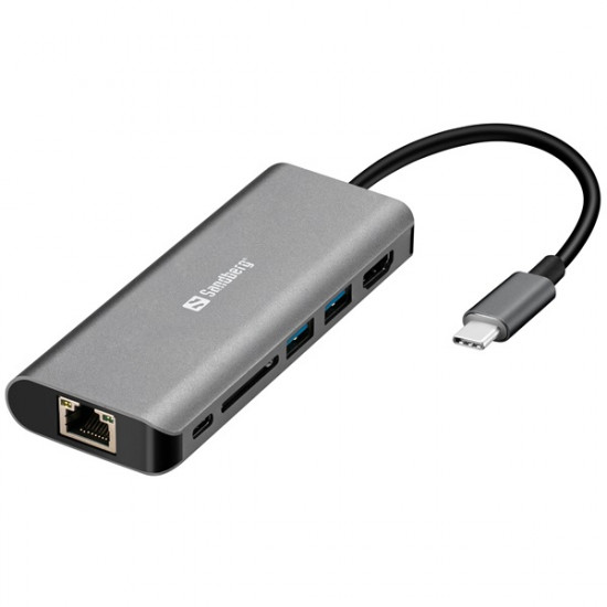 SANDBERG USB-C tartozék, USB-C Dock HDMI+LAN+SD+USB100W (136-18)