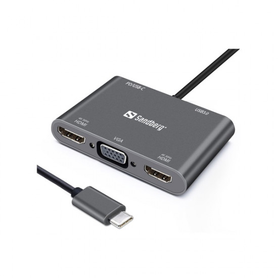 SANDBERG USB Type-C Dokkoló, 2x HDMI/VGA/USB/PD (136-35)