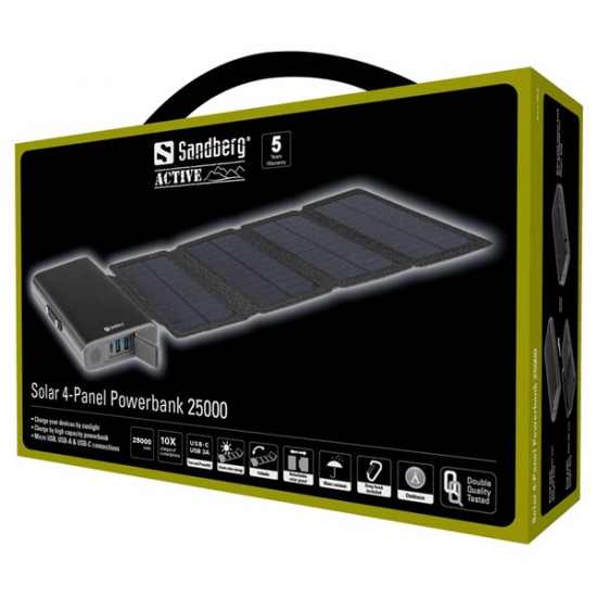 SANDBERG Hordozható akkumulátor, Solar 4-Panel Powerbank 25000 (420-56)