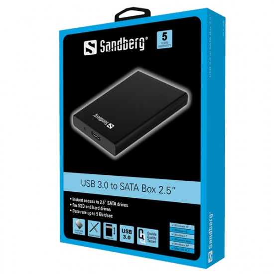 Sandberg 2.5 külső merevlemez ház USB 3.0 SATA  fekete (133-89)