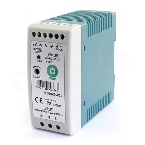 POS Power 24V/1,7A 40W DIN sínre szerelhető LED tápegység (MDIN40W24)