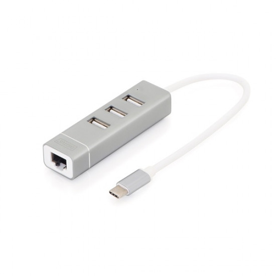 DIGITUS USB Type-C - 3-portos USB 2.0 Hub - Ethernet LAN adapter (DA-70253)