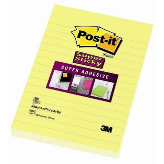 Post-it Super Sticky 102x152mm vonalas 75 lapos nárciszsárga jegyzettömb (7100172740)