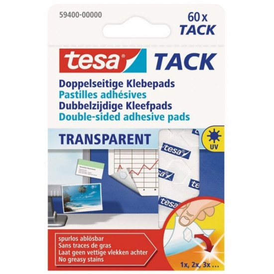 tesa tesa® TACK – kétoldalon ragadó korongok Átlátszó Tartalom: 72 db (59408-00000-00)