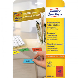 Avery 45.7mm x 21.2mm visszaszedhető 960db-os piros etikett (L6038-20)