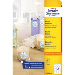 Avery L3416-10 60mm átmérőjű 120db-os fehér kör alakú öntapadó etikett (L3416-10)