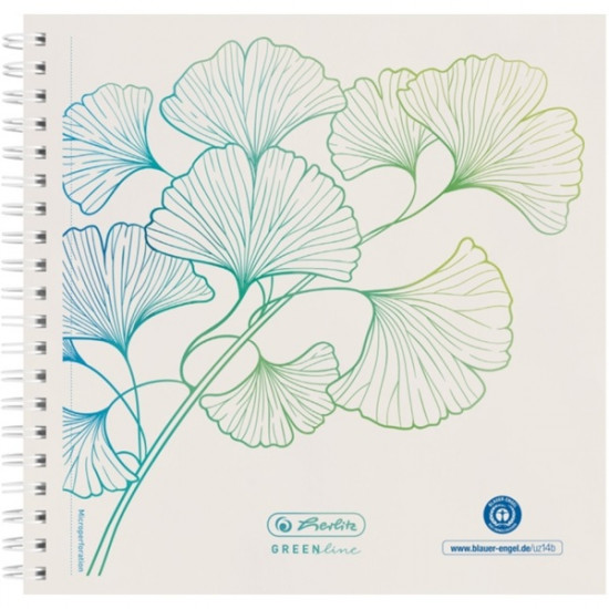 Herlitz GREENline Ginkgo 14,8x14,8cm 100lapos pontozott belívű spirálfüzet (50033522)