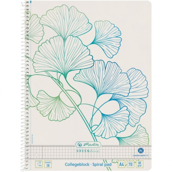 Herlitz GREENline Ginkgo A4 70lapos kockás spirálfüzet (50033485)