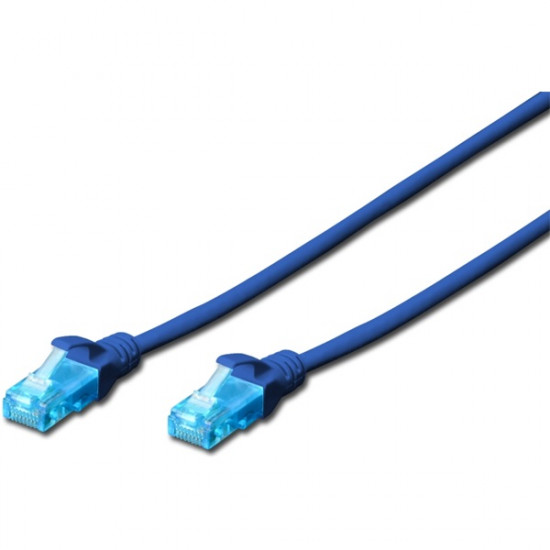 Digitus RJ45 CAT 5e U/UTP 1x RJ45 dugó - 1x RJ45 dugó 5 m Kék UL minősített Hálózat csatlakozókábel