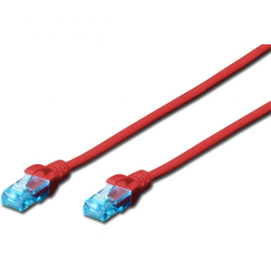 Digitus RJ45 CAT 5e U/UTP 1x RJ45 dugó - 1x RJ45 dugó 10 m Piros UL minősített Hálózat csatlakozókábel 