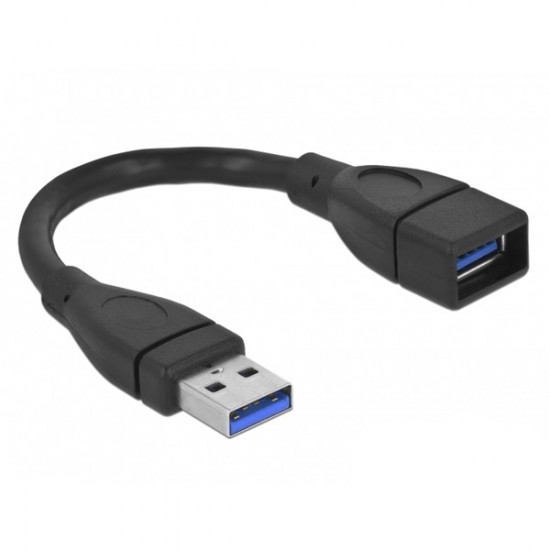 Delock USB 3.0 Type-A hosszabbító kábel, 15cm, fekete (82776)