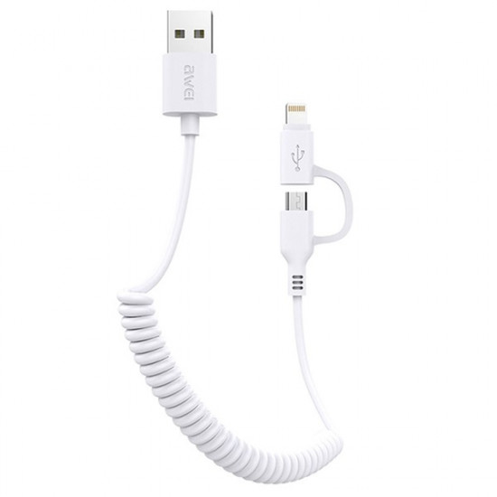 AWEI 2 az 1-ben USB - micro USB/ Lightning töltő kábel, fehér, 1m (MG-AWECL53-01)