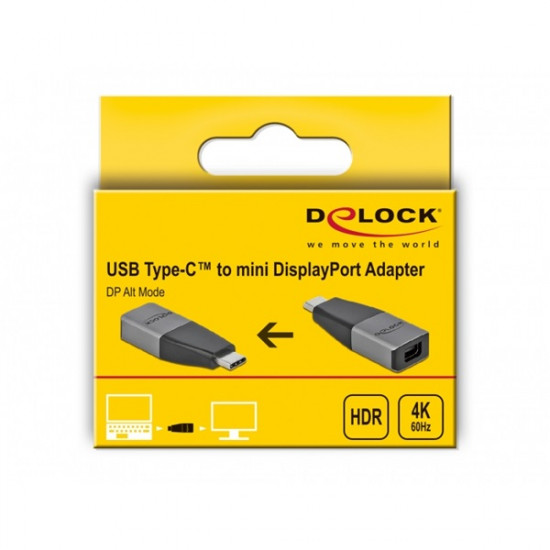 Delock USB Type-C apa - mini DisplayPort anya kompakt adapter, 4K, 60Hz (64121)
