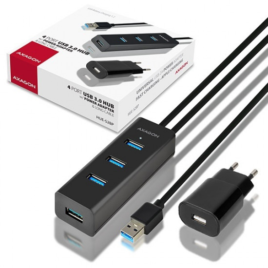 Axagon HUE-S2BP négyportos USB 3.0 HUB tápegységgel