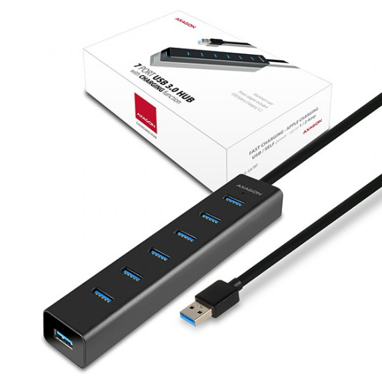 Axagon 7 portos USB 3.0 hub gyorstöltéssel (HUE-SA7BP)