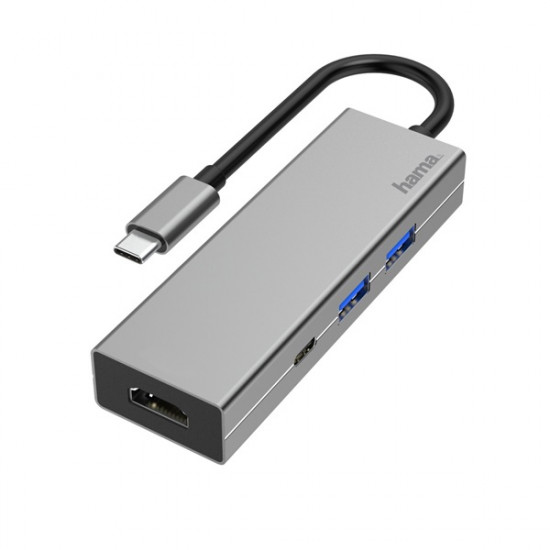 Hama ezüst USB 3.1 Type-C HUB (2x USB A, 1x USB TYPE-C, HDMI) (200107)