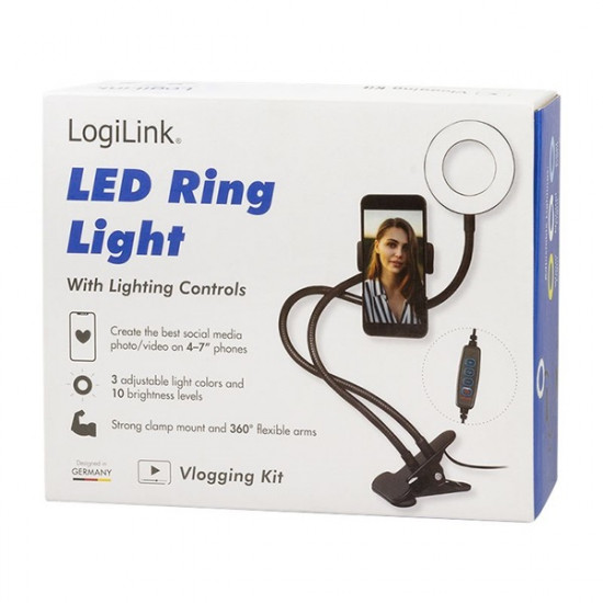 Logilink 8,5cm fekete LED körlámpa okostelefonhoz (AA0150)