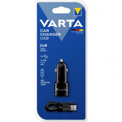 Varta 4,8A univerzális 2xUSB fekete autós töltő Micro USB kábellel (57931101401)