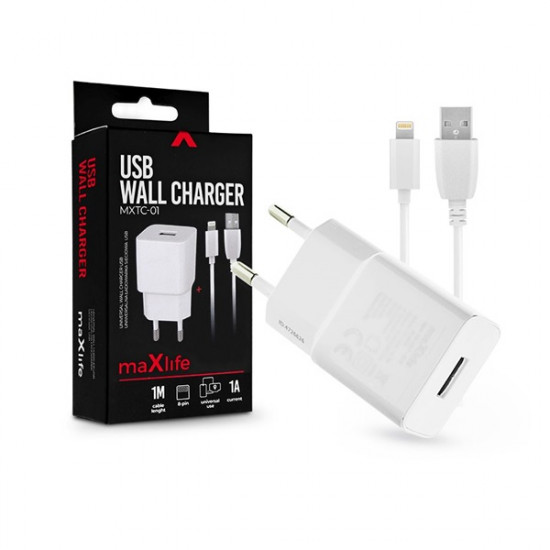 Maxlife univerzális hálózati töltő adapter + 1m Lightning kábel fehér (TF-0101)