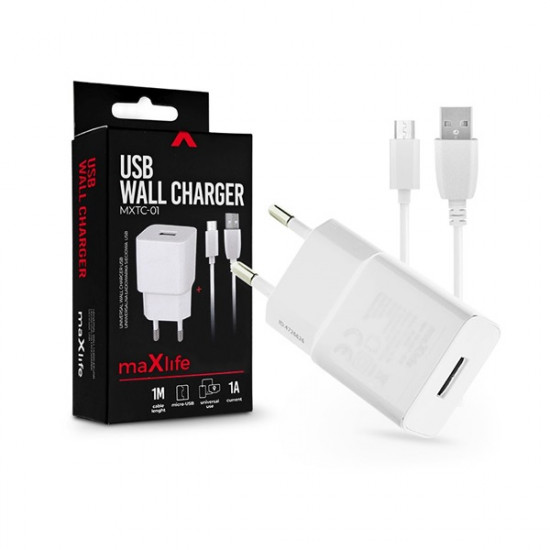 Maxlife univerzális hálózati töltő adapter + 1m microUSB kábel fehér (TF-0102)