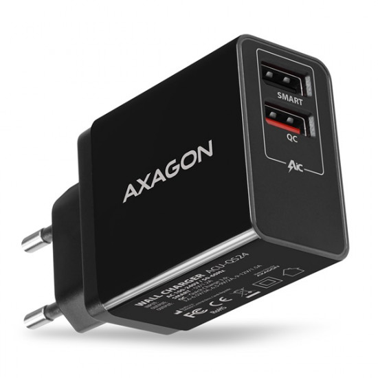 Axagon QC3.0 + 5V-1.2A fekete fali töltő (ACU-QS24)