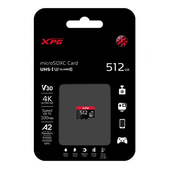 ADATA XPG 512GB SD micro XPG (SDXC Class 10 UHS-I) (AUSDX512GUI3XPGA2-R) gamer memória kártya