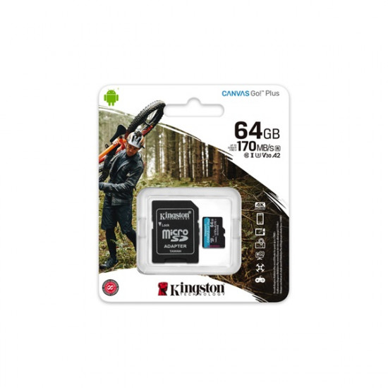 Kingston Canvas Go! Plus 64GB microSDXC UHS-I U3 V30 A2 + adapter  (SDCG3/64GB)