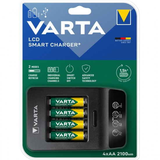 Varta LCD Smart-Plus NiMH Mikro (AAA), Ceruza (AA) Hengeres akku töltő Akkumulátorokkal (57684101441)