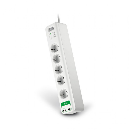 APC Essential SurgeArrest 5x túlfeszültségvédő aljzat, 2x 2.4A USB port, 230V, 1.8m, fehér (PM5U-GR)