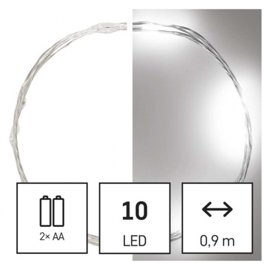 Emos LED 0,9m/10LED/beltéri/2xAA/időzítős/hideg fehér nano karácsonyi LED fényfüzér (D3AC06) Emos LED 0,9m/10LED/beltéri/2xAA/időzítős/hideg fehér nano karácsonyi LED fényfüzér (D3AC06)