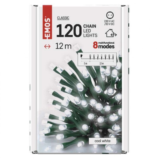 Emos D4AC08 12m/120LED/kül-beltéri/hideg fehér karácsonyi LED fényfüzér (D4AC08)