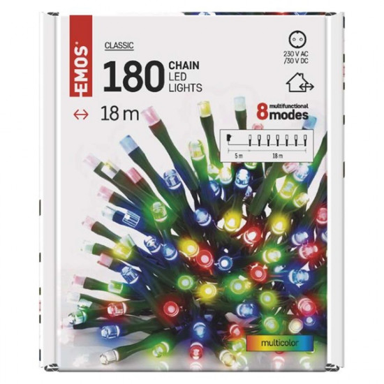 Emos 18m/180LED/kül-beltéri/többszínű karácsonyi LED fényfüzér (D4AM09) Emos 18m/180LED/kül-beltéri/többszínű karácsonyi LED fényfüzér (D4AM09)