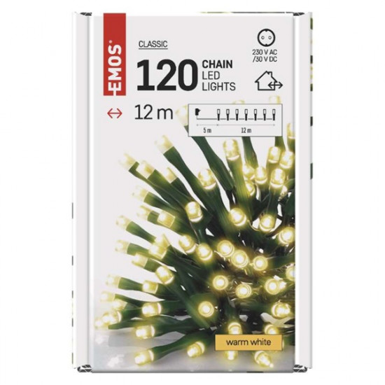 Emos 12m/120LED/kül-beltéri/időzítős/meleg fehér karácsonyi LED fényfüzér (D4AW03)