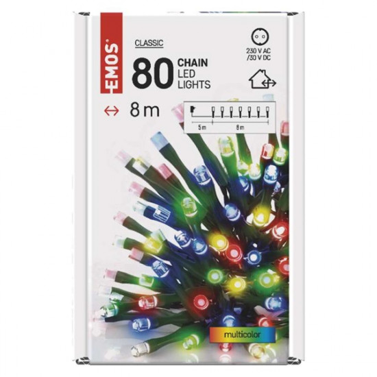 Emos 8m/80LED/kül-beltéri/időzítős/többszínű karácsonyi LED fényfüzér (D4AM02) Emos 8m/80LED/kül-beltéri/időzítős/többszínű karácsonyi LED fényfüzér (D4AM02)