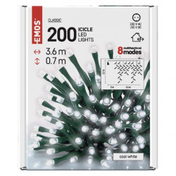 Emos 3,6m/200LED/kül-beltéri/hideg fehér jégcsap karácsonyi LED fényfüggöny (D4CC01)