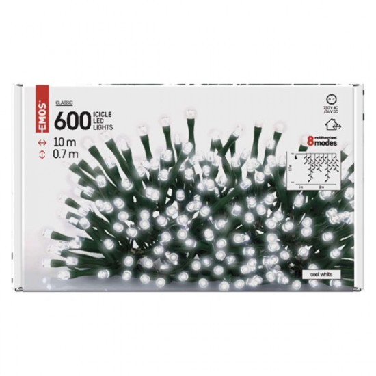 Emos 10m/600LED/kül-beltéri/hideg fehér jégcsap karácsonyi LED fényfüggöny (D4CC03)