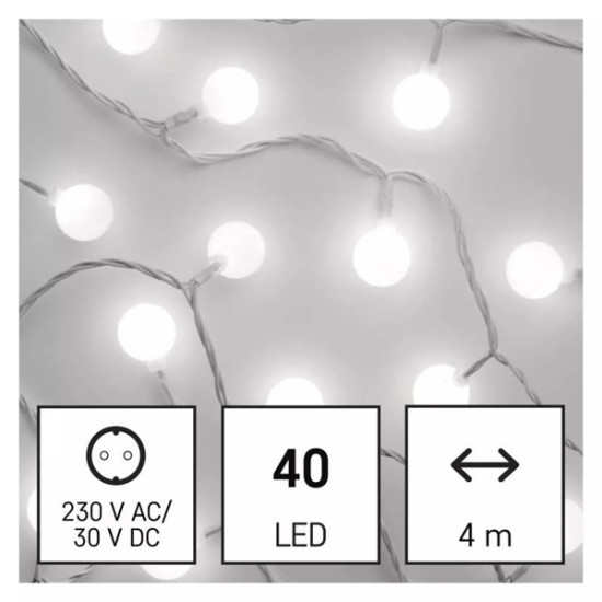 Emos 4m/40LED/kül-beltéri/időzítős/hideg fehér/golyók LED fényfüzér (D5AC01)