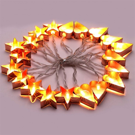 IRIS Csillag+szív alakú fém/4m/meleg fehér/20db LED-es/USB-s fénydekoráció  (240-14)