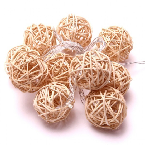 IRIS Gömb alakú fonott/rattan/1,5m/meleg fehér/10db LED-es/3xAA elemes fénydekoráció  (102-01)