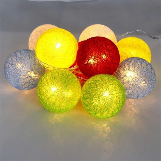 IRIS Gömb alakú 6cm/színes fonott/1,5m/több színű/10db LED-es/USB-s fénydekoráció  (104-09)