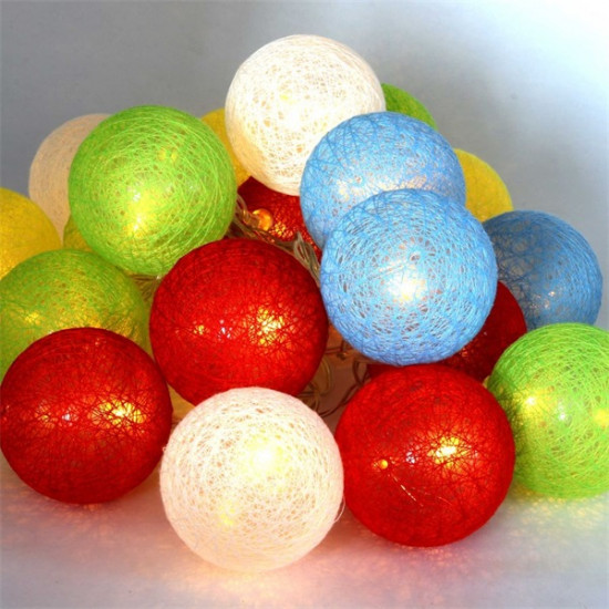 IRIS Gömb alakú 6cm/színes fonott/3m/több színű/20db LED-es/USB-s fénydekoráció  (104-25)