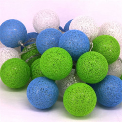 IRIS Gömb alakú 6cm/színes fonott/4,5m/zöld-kék-fehér/30db LED-es/USB-s fénydekoráció  (104-47)