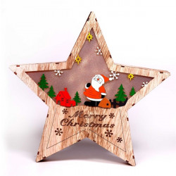 IRIS Csillag alakú Télapó mintás/30x30cm/meleg fehér LED-es fa fénydekoráció  (310-03)